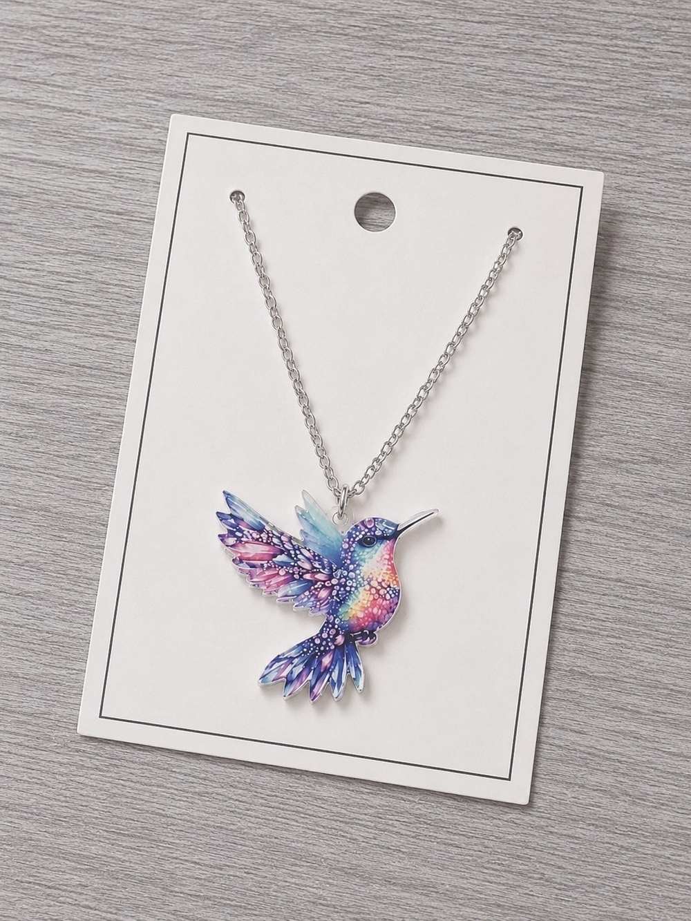 Colorful Hummingbird Pendant Necklace - Blue & Pink